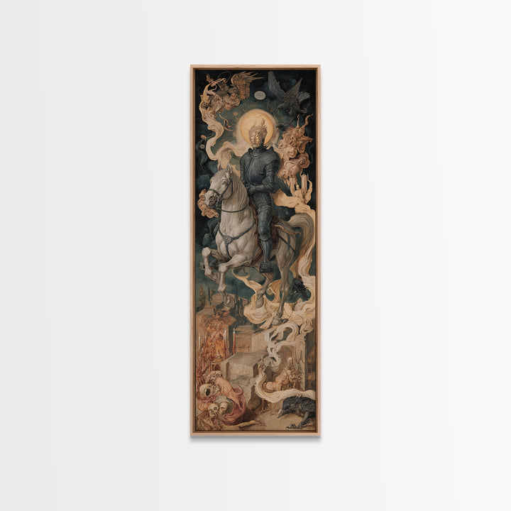 The Spectral Knight, Dark Renaissance Art, Tall Narrow Wall Art, Dark Halloween Decor, Canvas Print, Halloween Wall Art