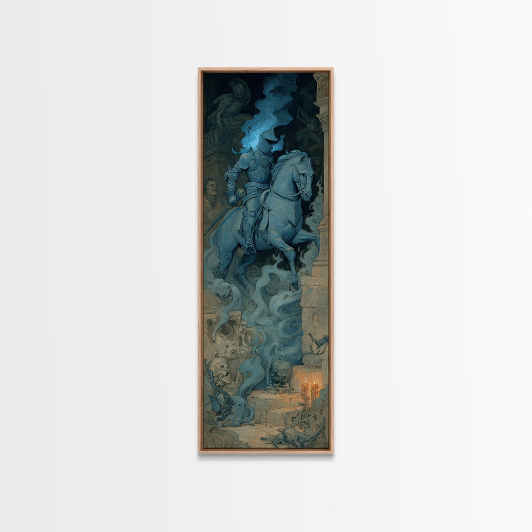 The Spectral Knight, Gothic Nightmare Art, Tall Narrow Wall Art, Macabre Wall Art, Framed Canvas Print, Halloween Wall Art