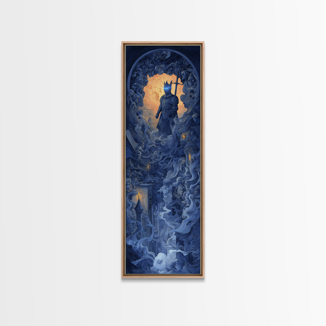 The Spectral Knight, Visionary Gothic Art, Tall Narrow Wall Art, Macabre Wall Art, Canvas Print, Halloween Wall Art