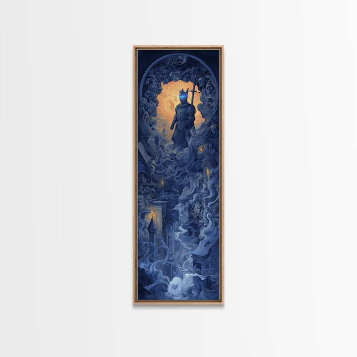 The Spectral Knight, Visionary Gothic Art, Tall Narrow Wall Art, Macabre Wall Art, Canvas Print, Halloween Wall Art