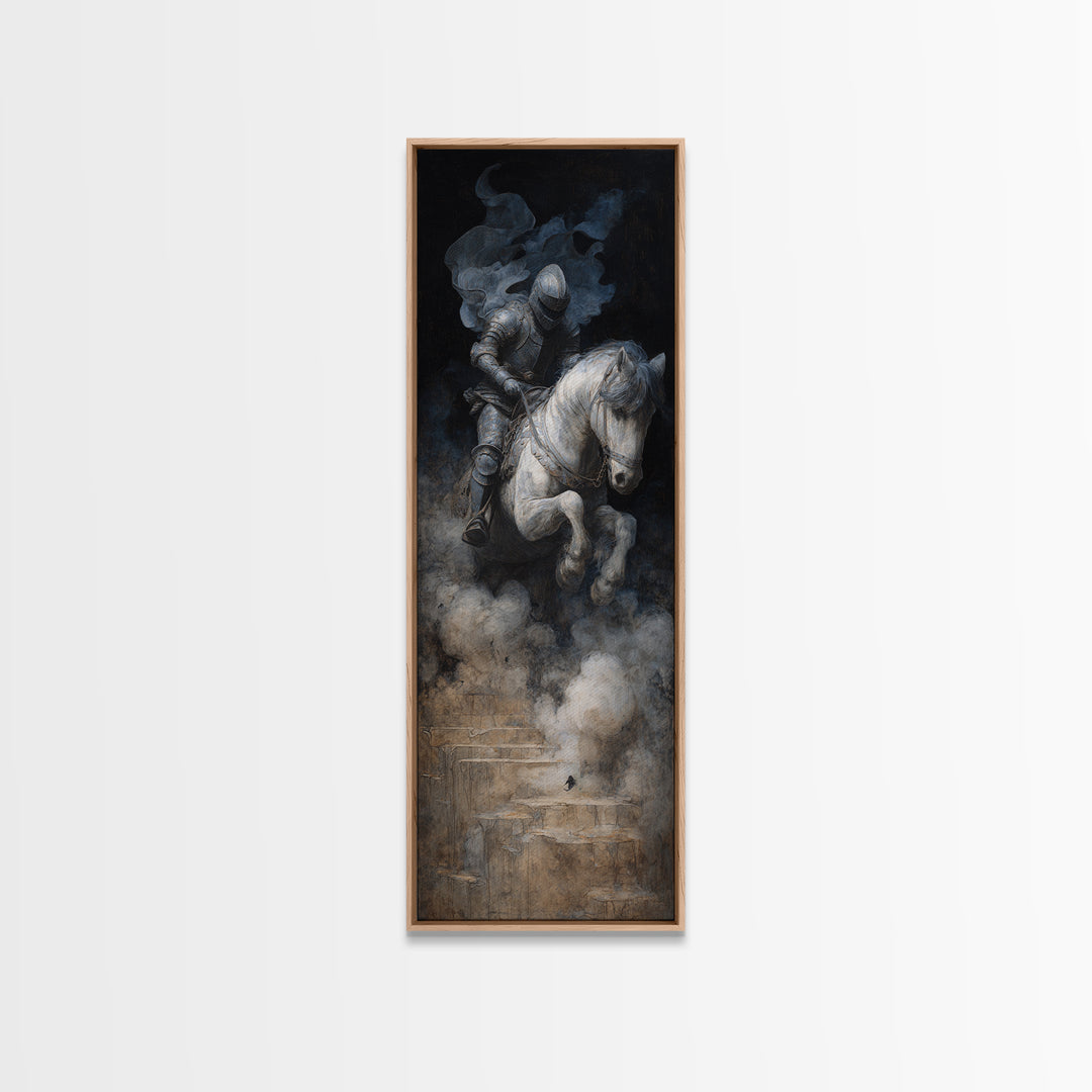 The Spectral Knight, Symbolist Dream Art, Tall Narrow Wall Art, Dark Halloween Decor, Framed Canvas Print, Halloween Wall Art
