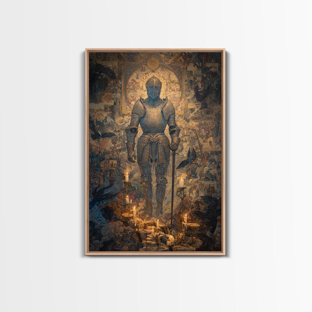 The Spectral Knight, Ornate Symbolist Art, Vertical Wall Art, Dark Halloween Decor, Canvas Print, Halloween Wall Art