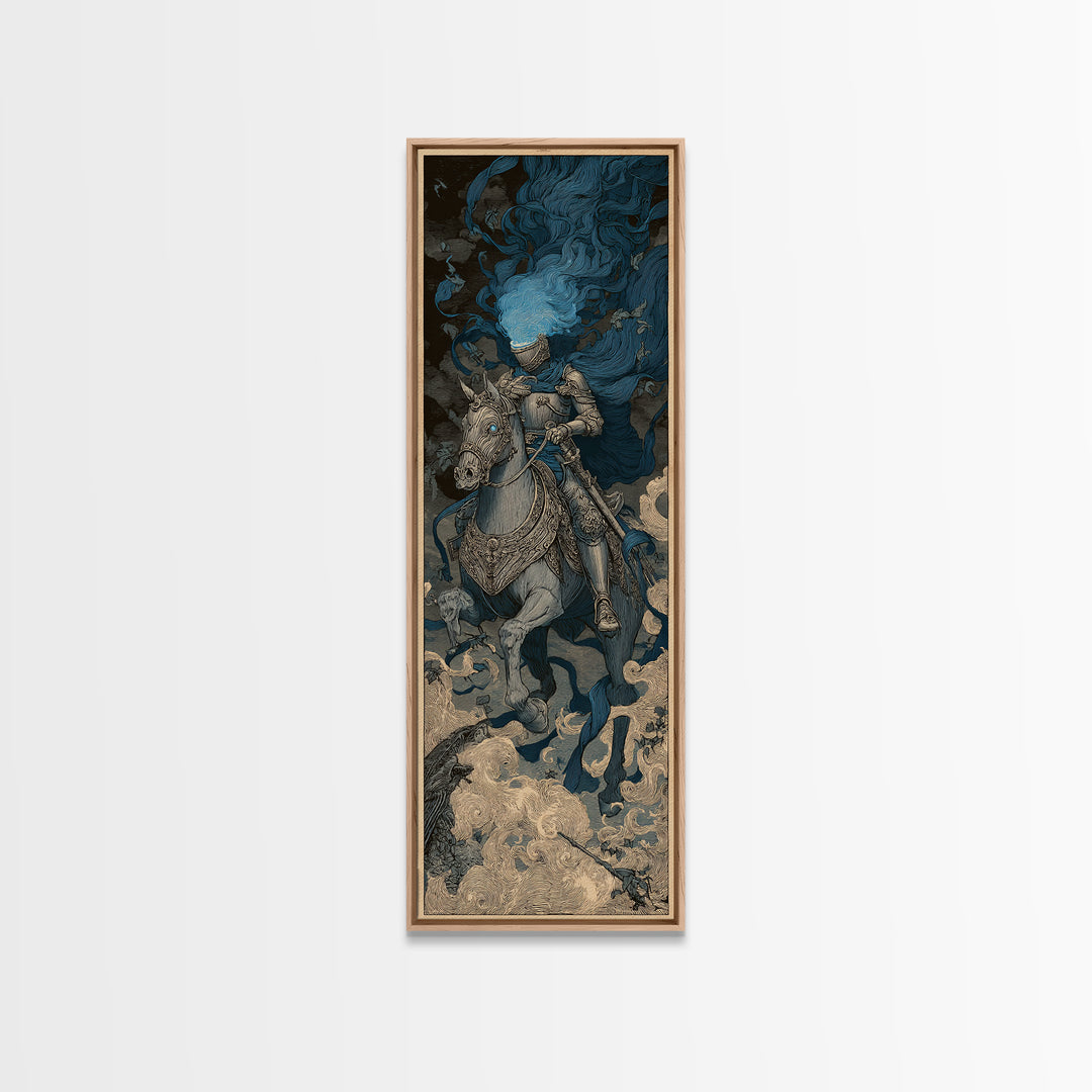 The Spectral Knight, Symbolist Etching Art, Tall Narrow Wall Art, Gothic Horror Wall Art, Framed Canvas Print, Halloween Wall Art