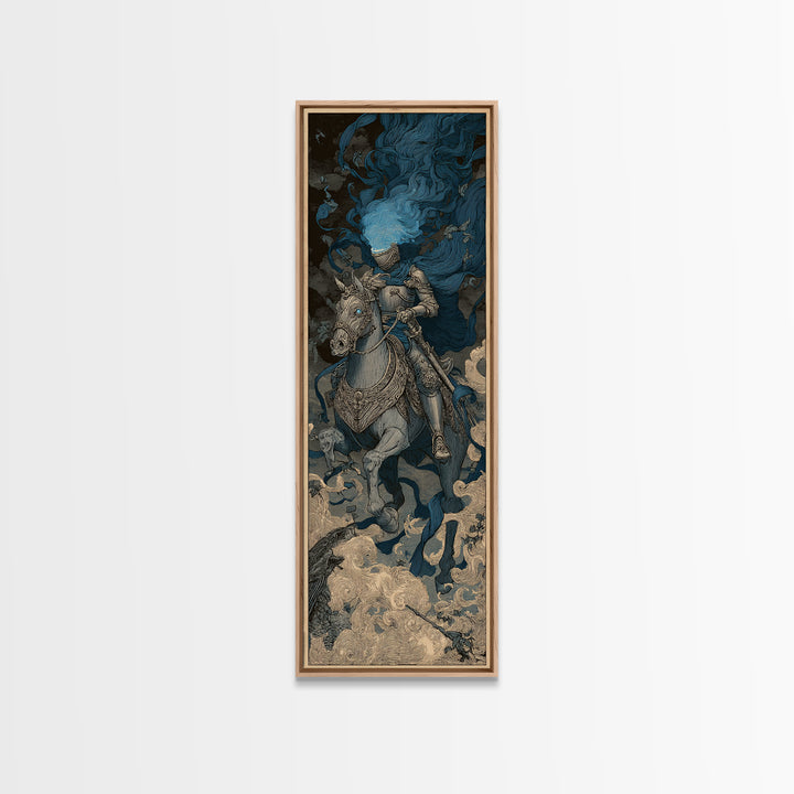 The Spectral Knight, Symbolist Etching Art, Tall Narrow Wall Art, Gothic Horror Wall Art, Framed Canvas Print, Halloween Wall Art