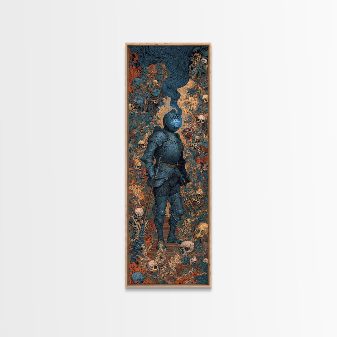 The Spectral Knight, Grotesque Carnival Art, Tall Narrow Wall Art, Dark Halloween Decor, Framed Canvas Print, Halloween Wall Art