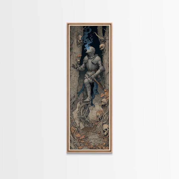 The Spectral Knight, Gothic Storybook Art, Tall Narrow Wall Art, Gothic Horror Wall Art, Framed Canvas Print, Halloween Wall Art