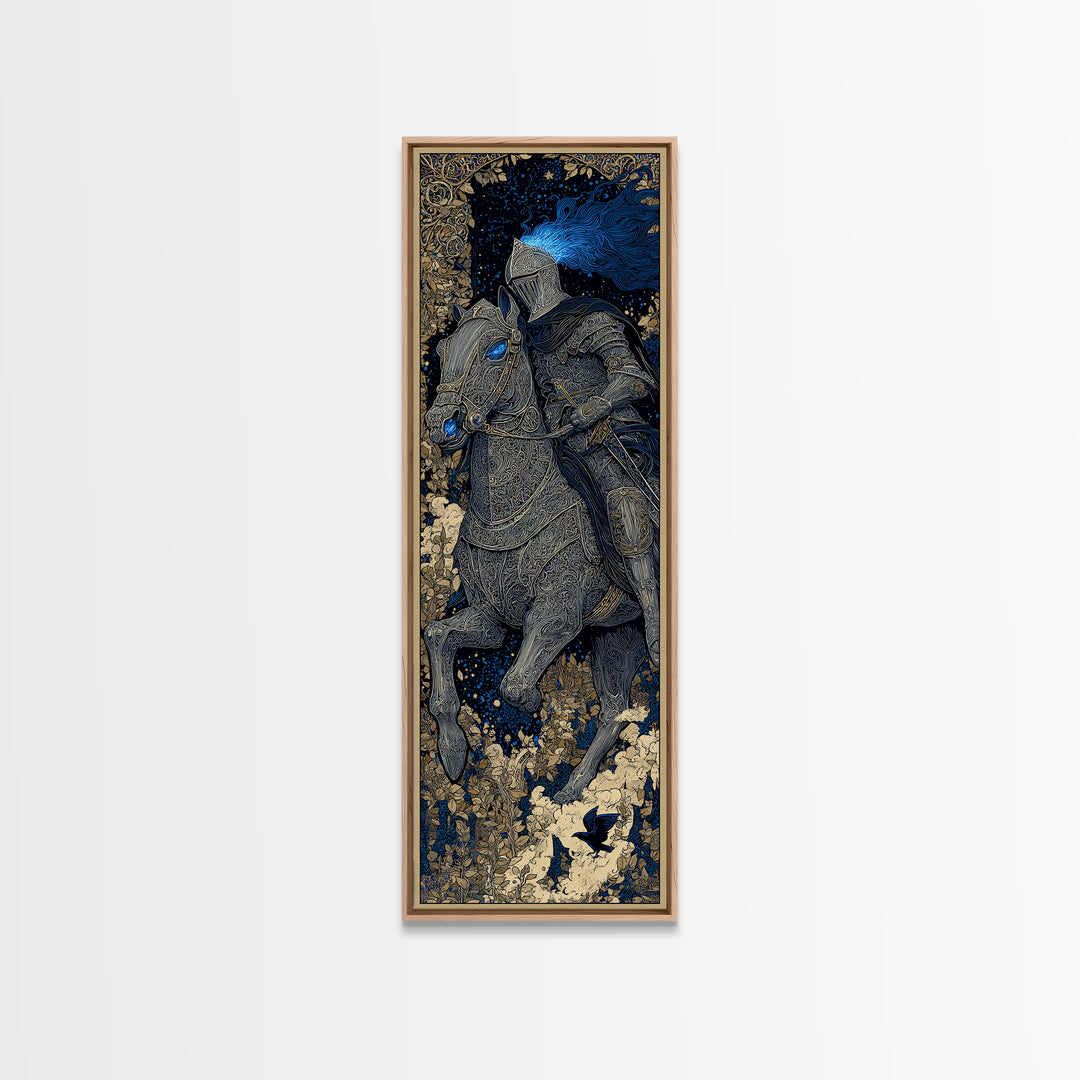 The Spectral Knight, Stained Glass Gothic Art, Tall Narrow Wall Art, Macabre Wall Art, Canvas Print, Halloween Wall Art, Dark Fantasy Art