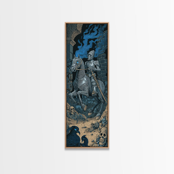 The Spectral Knight, Macabre Folk Print Art, Tall Narrow Wall Art, Gothic Horror Wall Art, Canvas Print, Halloween Wall Art
