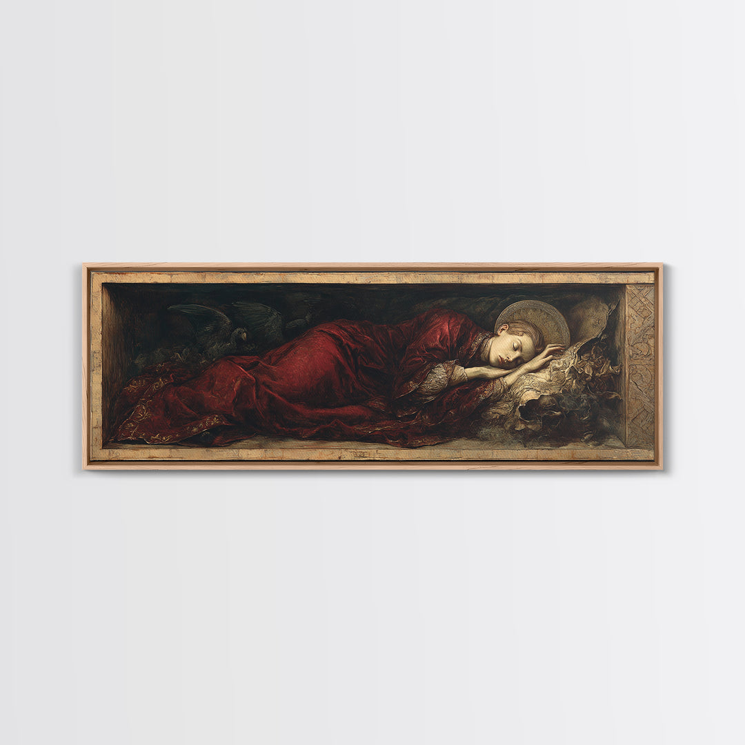 The Coffin Sleeper, Dark Renaissance Art, Extra Wide Wall Art, Gothic Horror Wall Art, Framed Canvas Print, Halloween Wall Art
