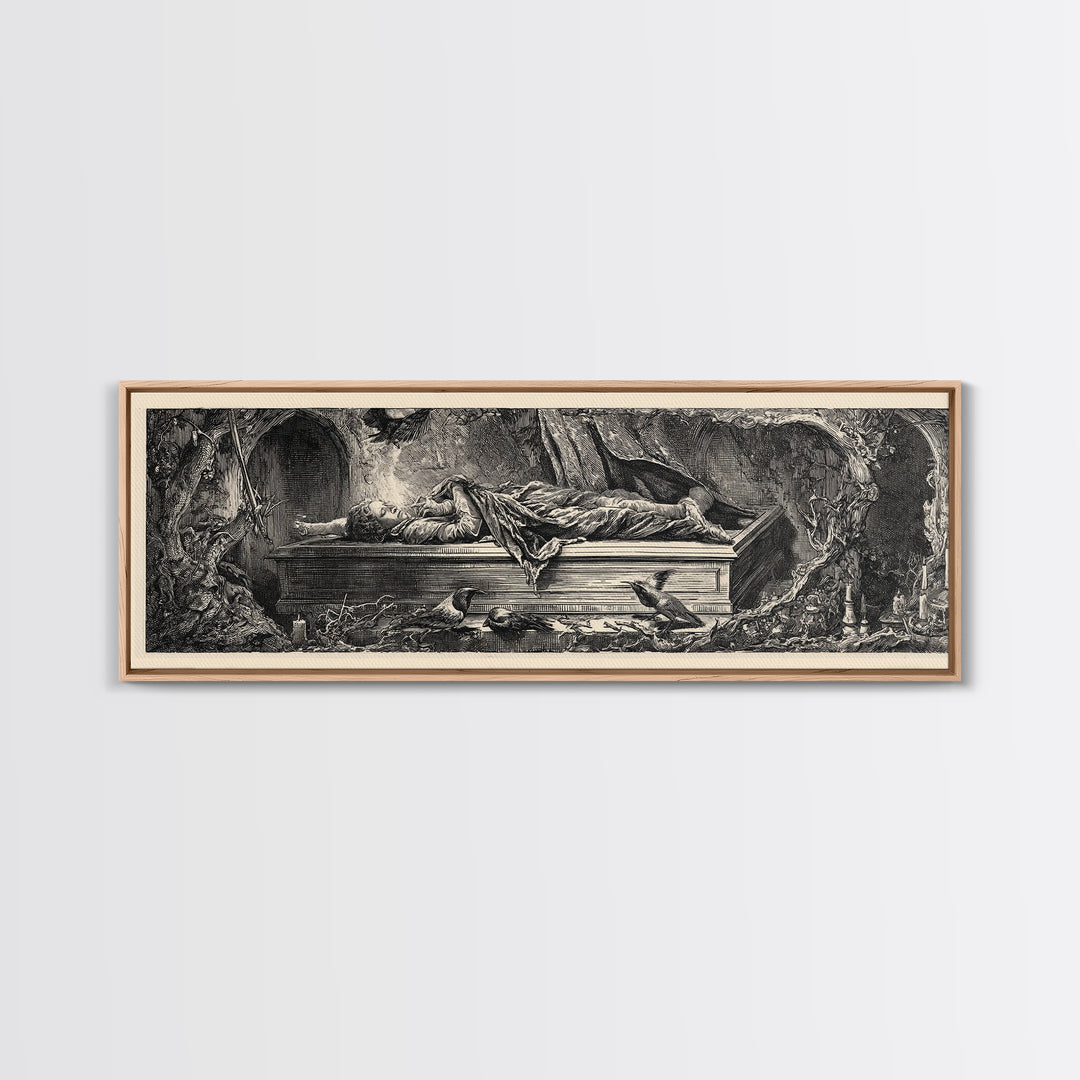 The Coffin Sleeper, Renaissance Engraving Art, Extra Wide Wall Art, Gothic Horror Wall Art, Canvas Print, Halloween Wall Art