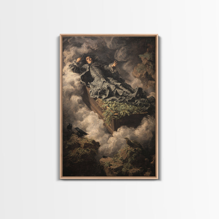 The Coffin Sleeper, Baroque Witchcraft Art, Vertical Wall Art, Macabre Wall Art, Framed Canvas Print, Halloween Wall Art