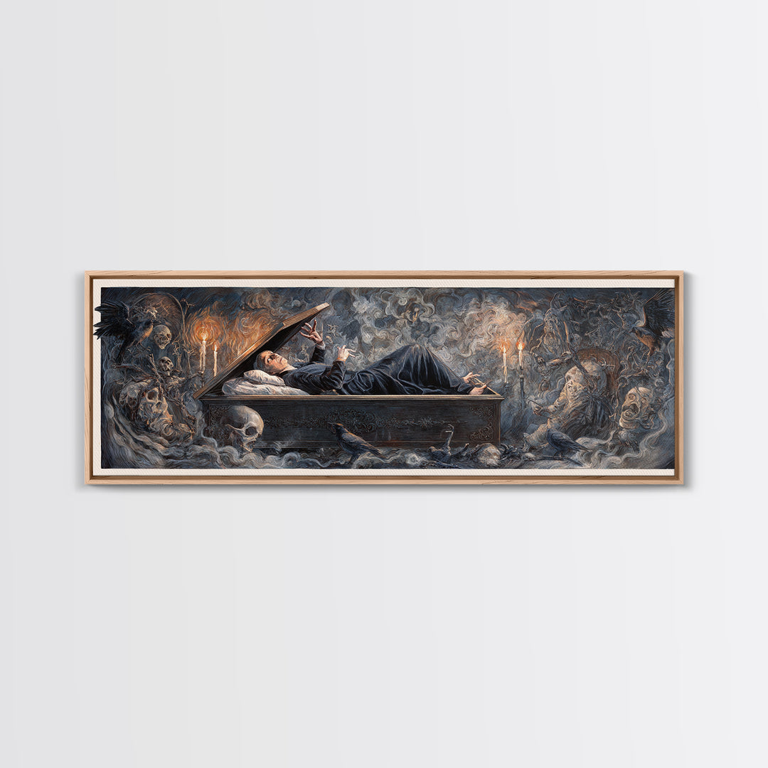 The Coffin Sleeper, Gothic Nightmare Art, Extra Wide Wall Art, Dark Halloween Decor, Canvas Print, Halloween Wall Art