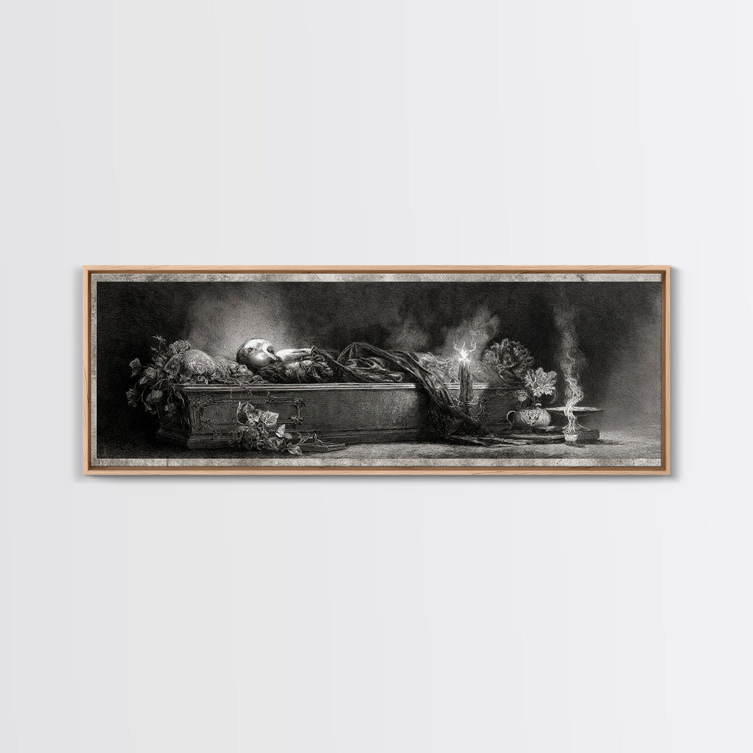 The Coffin Sleeper, Symbolist Dream Art, Extra Wide Wall Art, Dark Fantasy Wall Art, Canvas Print, Halloween Wall Art