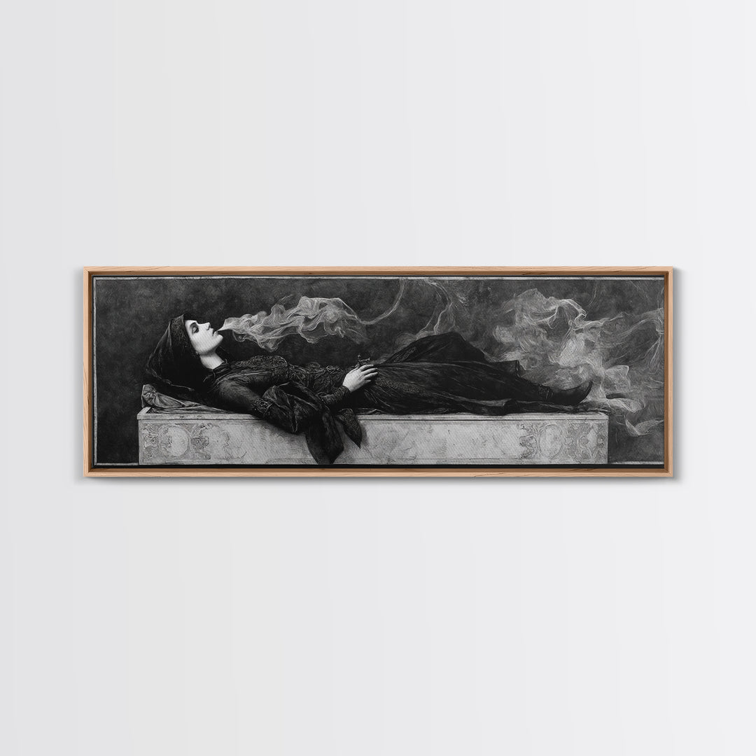 The Coffin Sleeper, Dark Symbolist Art, Extra Wide Wall Art, Gothic Horror Wall Art, Canvas Print, Halloween Wall Art
