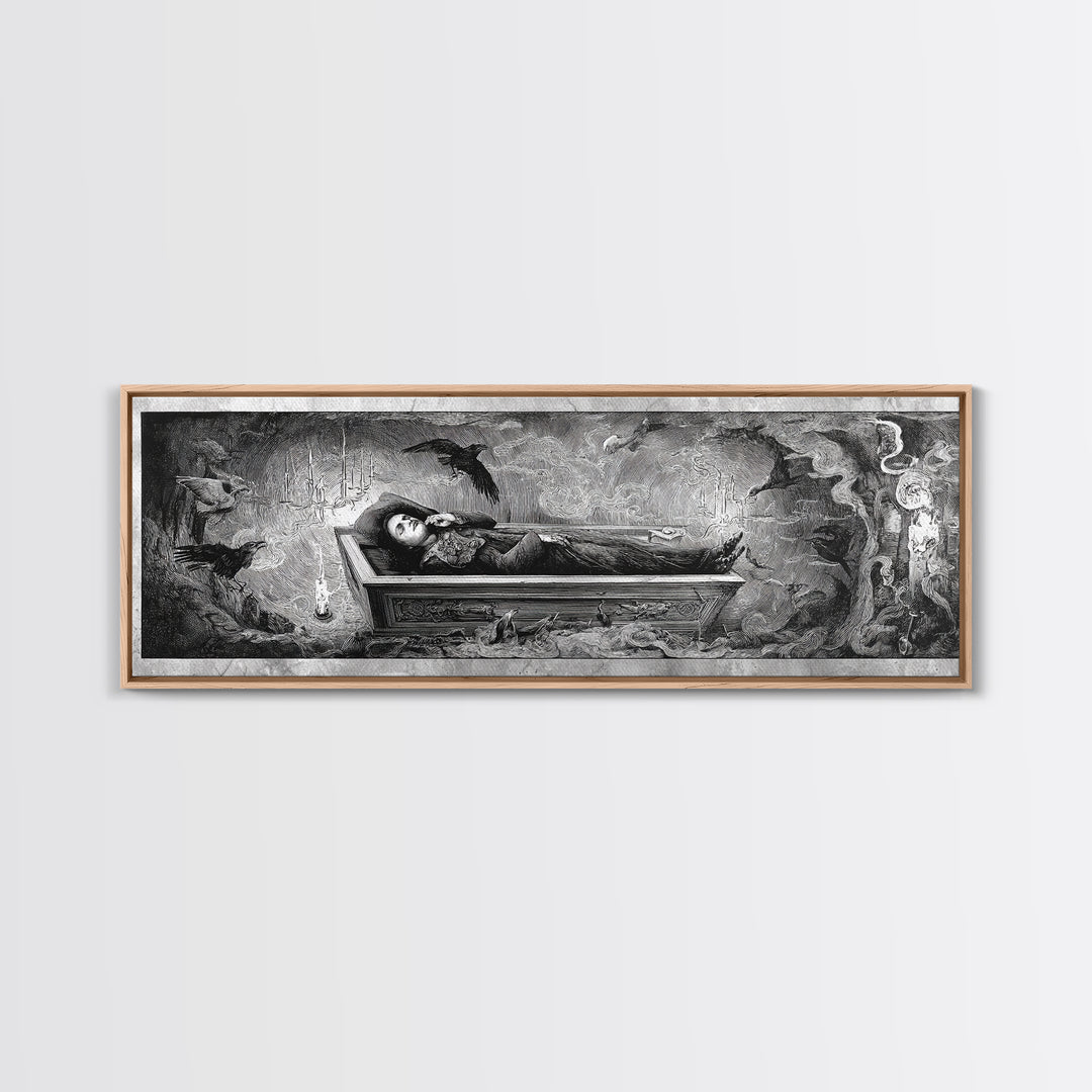The Coffin Sleeper, Expressionist Nightmare Art, Extra Wide Wall Art, Gothic Horror Wall Art, Framed Canvas Print, Halloween Wall Art