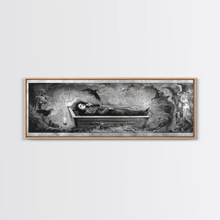 The Coffin Sleeper, Expressionist Nightmare Art, Extra Wide Wall Art, Gothic Horror Wall Art, Framed Canvas Print, Halloween Wall Art