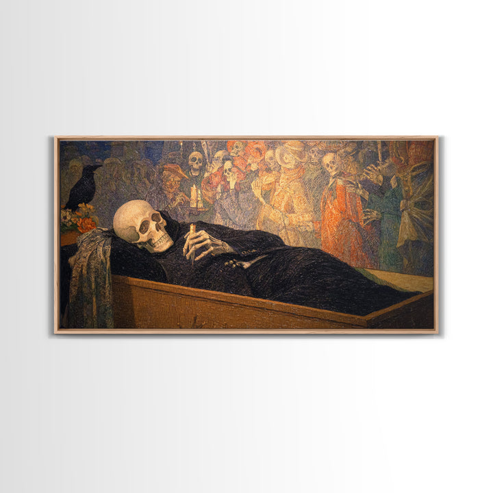 The Coffin Sleeper, Grotesque Carnival Art, Wide Panoramic Art, Dark Halloween Decor, Framed Canvas Print, Halloween Wall Art