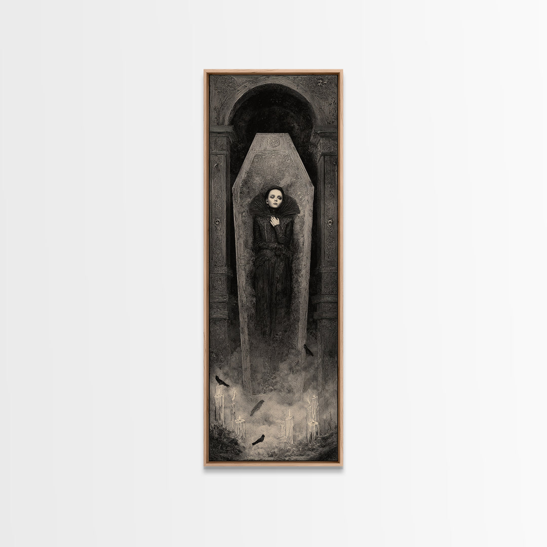 The Coffin Sleeper, Surreal Apocalyptic Art, Tall Narrow Wall Art, Gothic Horror Wall Art, Canvas Print, Halloween Wall Art