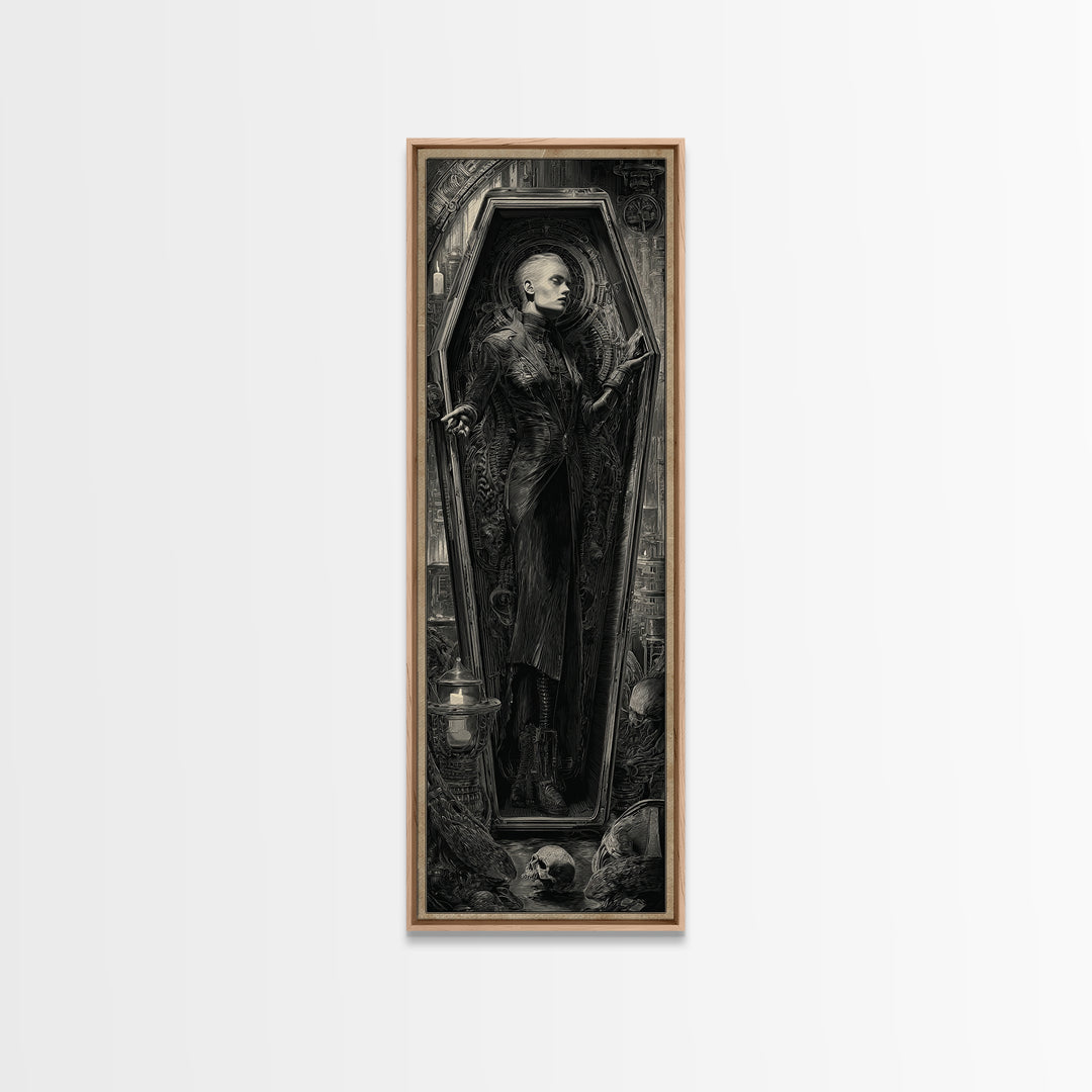 The Coffin Sleeper, Biomechanical Horror Art, Tall Narrow Wall Art, Gothic Horror Wall Art, Framed Canvas Print, Halloween Wall Art