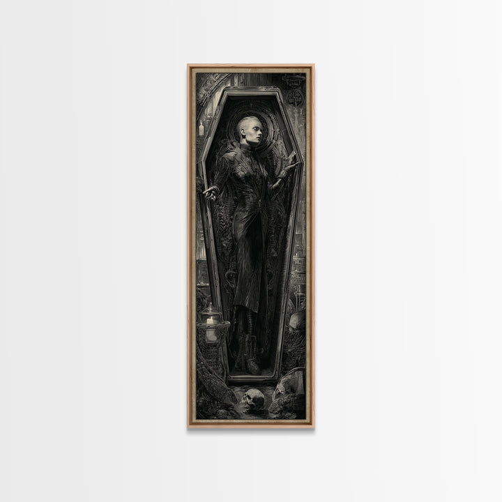 The Coffin Sleeper, Biomechanical Horror Art, Tall Narrow Wall Art, Gothic Horror Wall Art, Framed Canvas Print, Halloween Wall Art