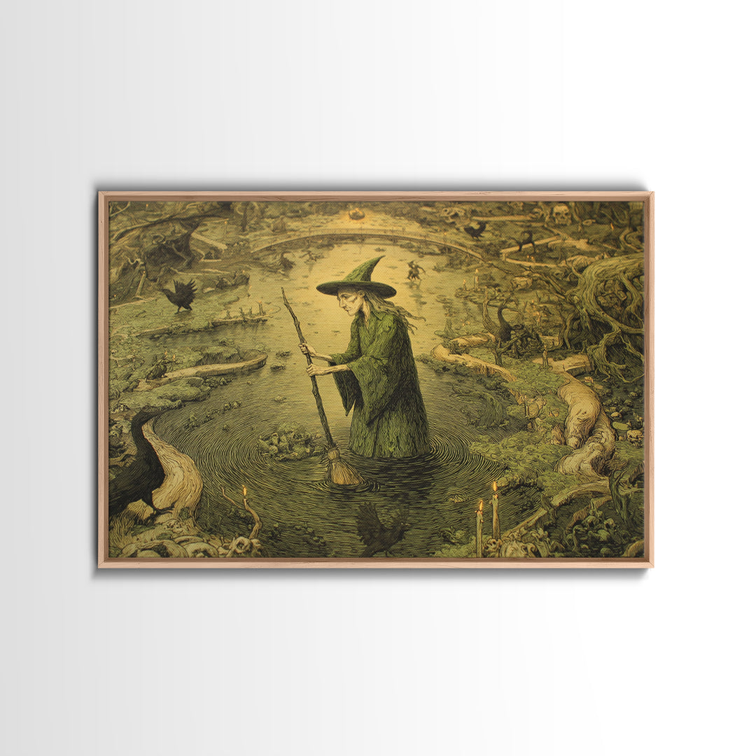 The Swamp Witch, Medieval Grotesque Art, Landscape Wall Art, Gothic Horror Wall Art, Canvas Print, Halloween Wall Art