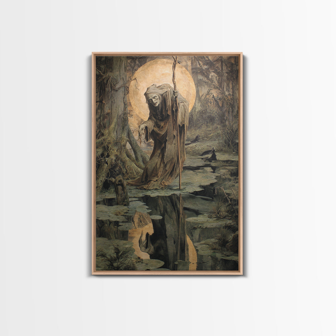 The Swamp Witch, Dark Renaissance Art, Vertical Wall Art, Gothic Horror Wall Art, Canvas Print, Halloween Wall Art