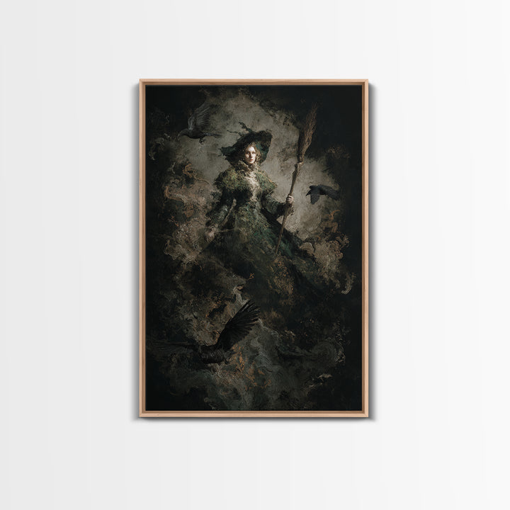 The Swamp Witch, Dark Romantic Horror Art, Vertical Wall Art, Dark Fantasy Wall Art, Framed Canvas Print, Halloween Wall Art
