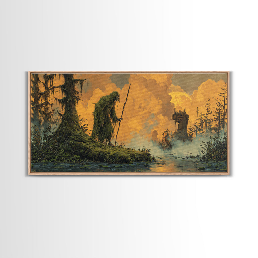 The Swamp Witch, Apocalyptic Romantic Art, Wide Panoramic Art, Dark Halloween Decor, Canvas Print, Halloween Wall Art, Macabre Wall Art