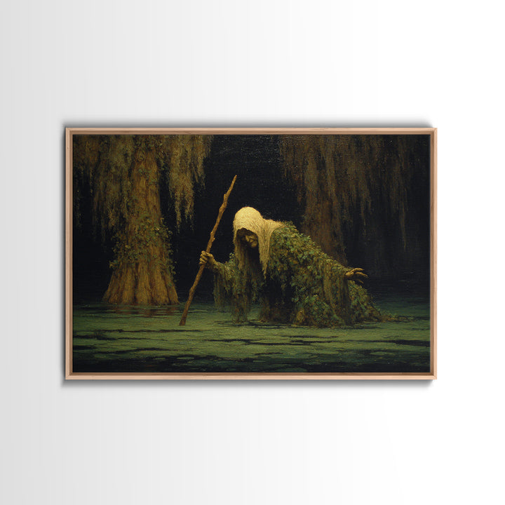 The Swamp Witch, Symbolist Gothic Landscape, Landscape Wall Art, Dark Halloween Decor, Canvas Print, Halloween Wall Art, Dark Fantasy Art