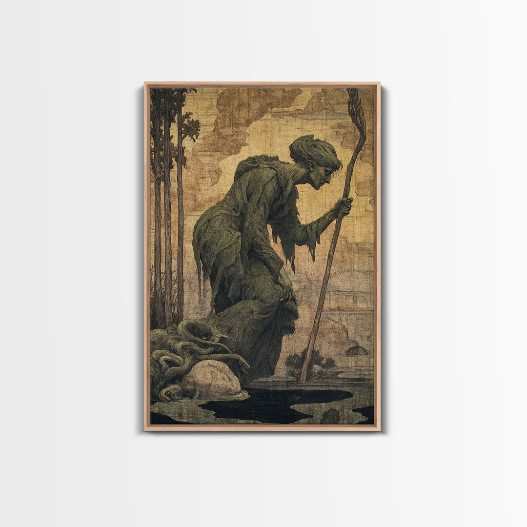 The Swamp Witch, Dark Symbolist Art, Vertical Wall Art, Dark Fantasy Wall Art, Framed Canvas Print, Halloween Wall Art
