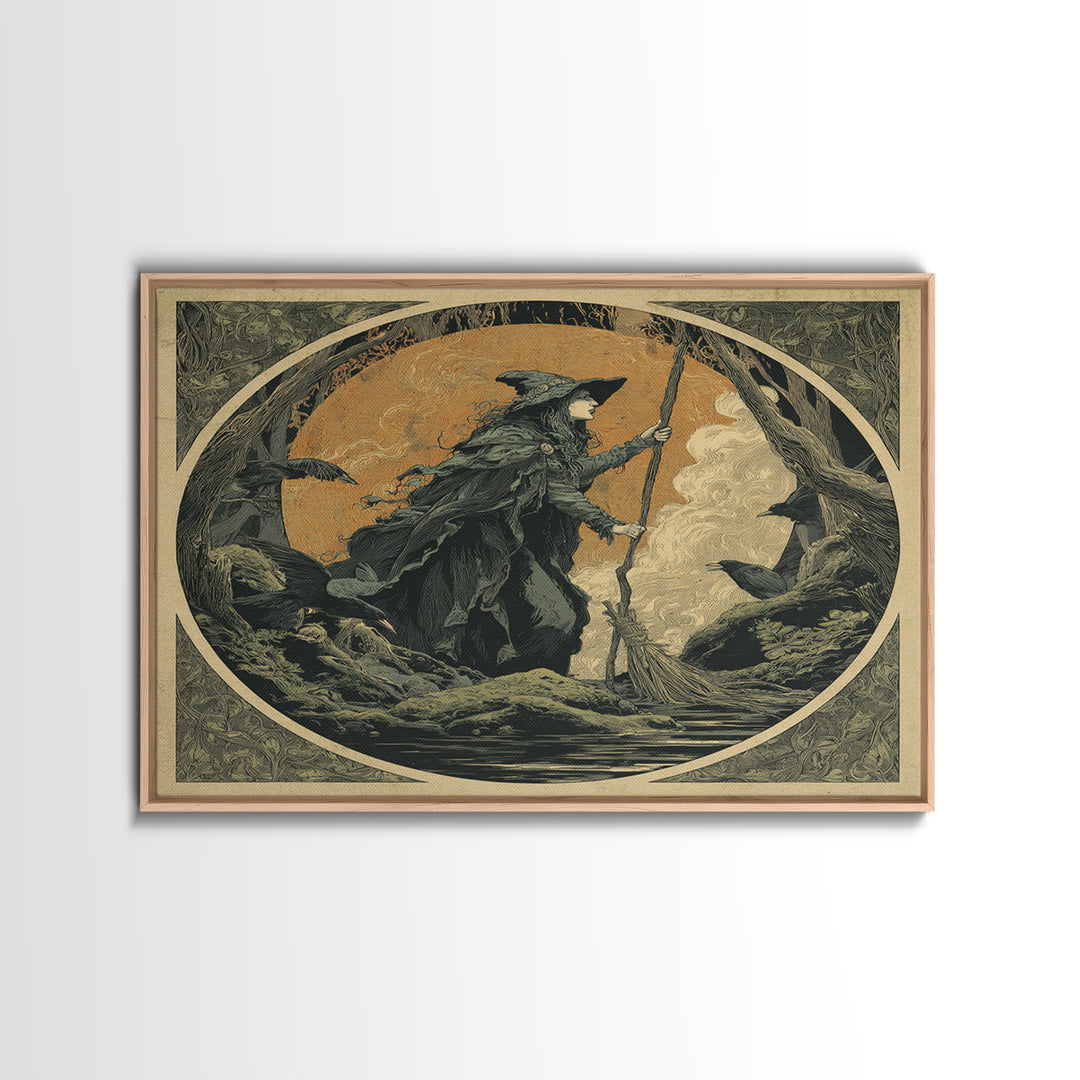The Swamp Witch, Symbolist Etching Art, Square Wall Art, Dark Halloween Decor, Canvas Print, Halloween Wall Art, Gothic Home Decor