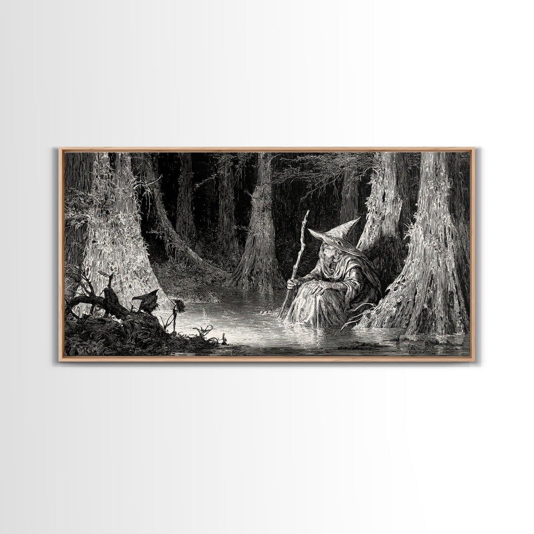 The Swamp Witch, Expressionist Nightmare Art, Wide Panoramic Art, Dark Fantasy Wall Art, Canvas Print, Halloween Wall Art, Dark Fantasy Art