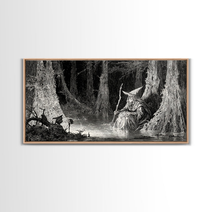 The Swamp Witch, Expressionist Nightmare Art, Wide Panoramic Art, Dark Fantasy Wall Art, Canvas Print, Halloween Wall Art, Dark Fantasy Art