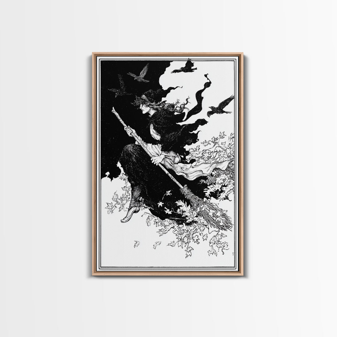 The Swamp Witch, Decadent Line Art, Vertical Wall Art, Gothic Horror Wall Art, Canvas Print, Halloween Wall Art, Halloween Decor