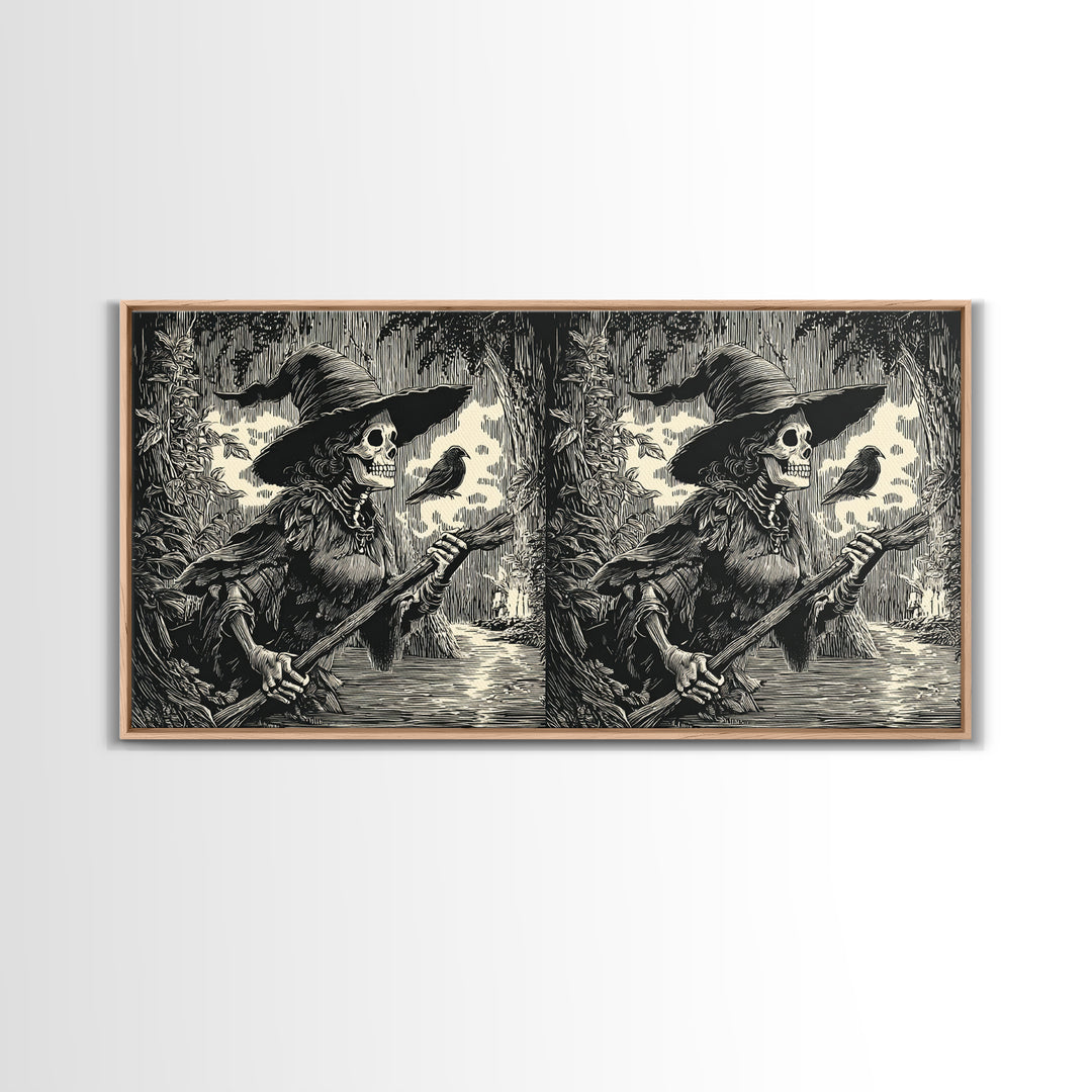 The Swamp Witch, Macabre Folk Print Art, Wide Panoramic Art, Dark Fantasy Wall Art, Canvas Print, Halloween Wall Art