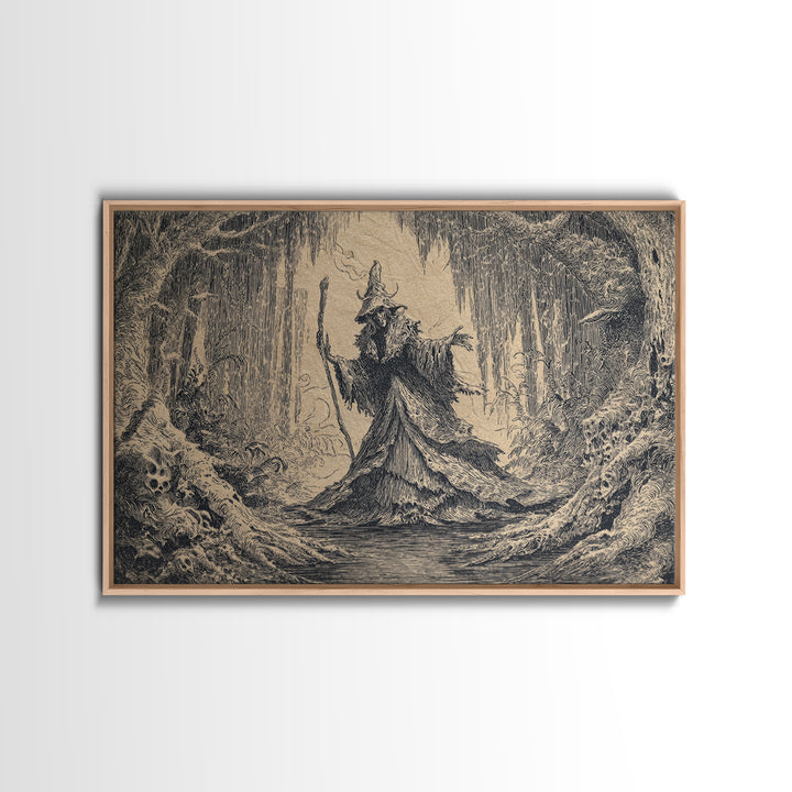 The Swamp Witch, Victorian Macabre Art, Landscape Wall Art, Macabre Wall Art, Framed Canvas Print, Halloween Wall Art, Horror Wall Art