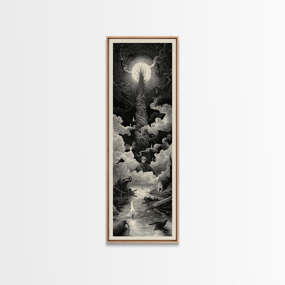 The Bog Mummy, Gothic Engraving Art, Tall Narrow Wall Art, Macabre Wall Art, Canvas Print, Halloween Wall Art, Dark Fantasy Art