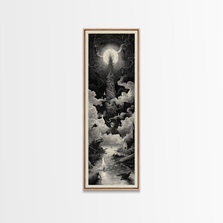 The Bog Mummy, Gothic Engraving Art, Tall Narrow Wall Art, Macabre Wall Art, Canvas Print, Halloween Wall Art, Dark Fantasy Art