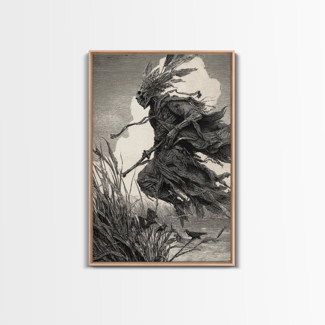 The Bog Mummy, Renaissance Engraving Art, Vertical Wall Art, Gothic Horror Wall Art, Framed Canvas Print, Halloween Wall Art
