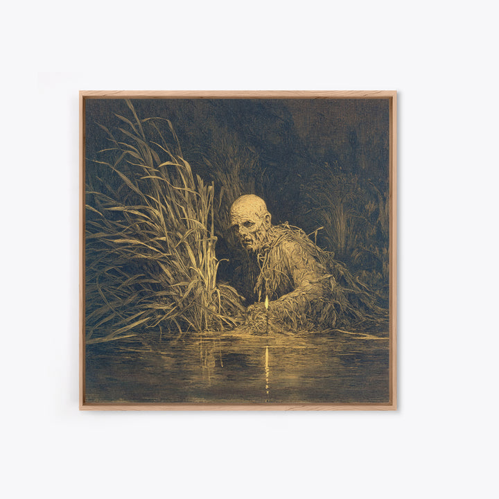 The Bog Mummy, Symbolist Etching Art, Square Wall Art, Macabre Wall Art, Framed Canvas Print, Halloween Wall Art, Seasonal Home Decor