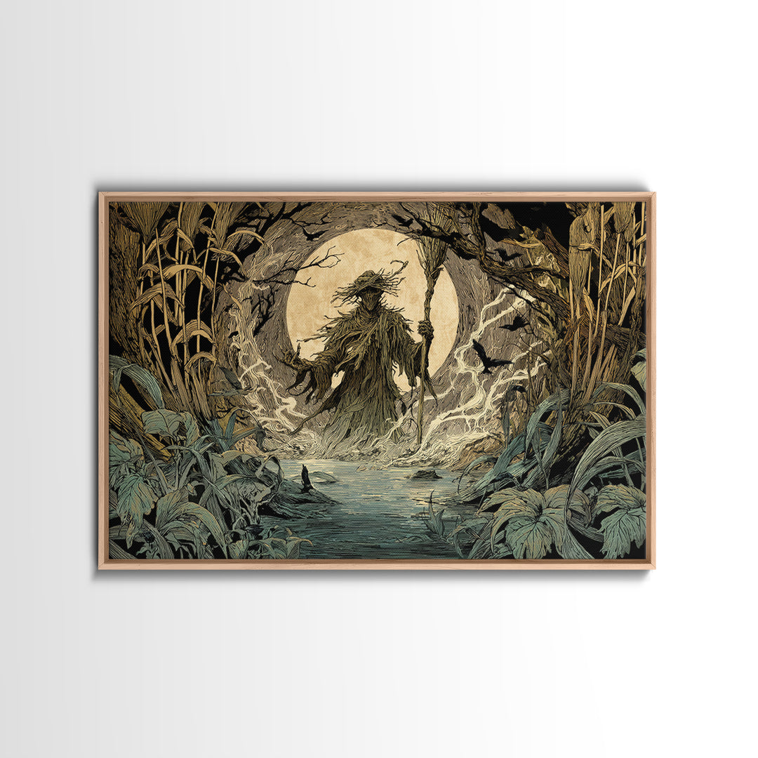 The Bog Mummy, Gothic Storybook Art, Landscape Wall Art, Dark Halloween Decor, Framed Canvas Print, Halloween Wall Art