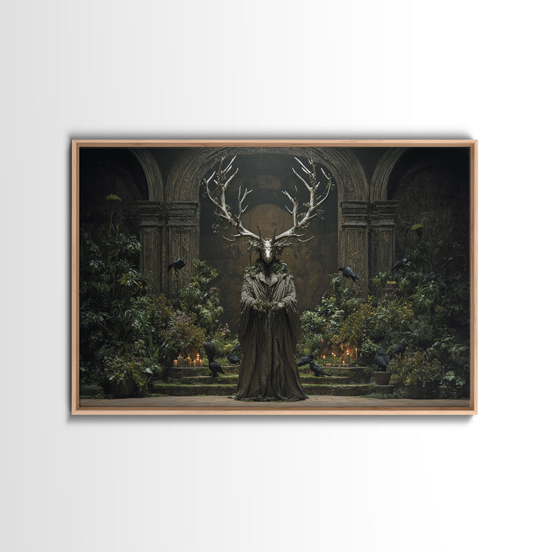 The Antlered Forest Spirit, Medieval Grotesque Art, Landscape Wall Art, Dark Halloween Decor, Canvas Print, Halloween Wall Art