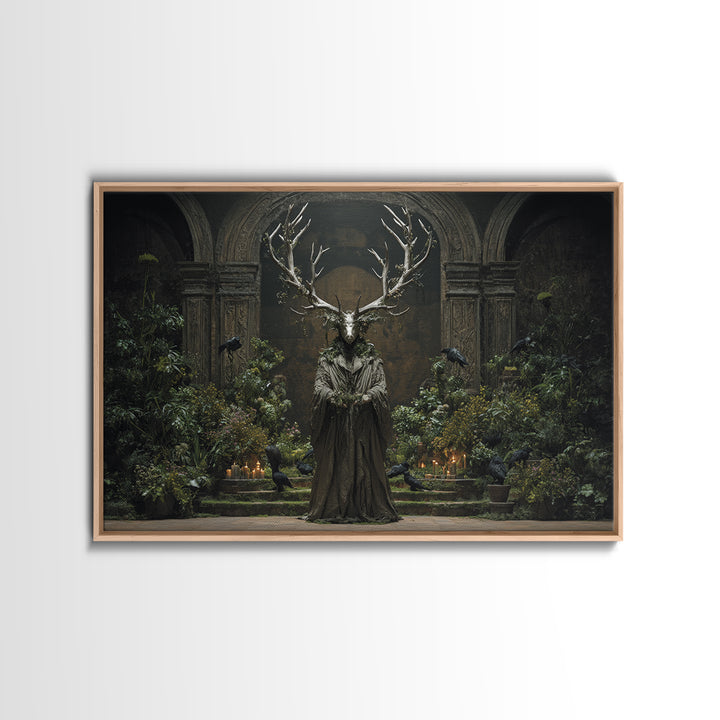 The Antlered Forest Spirit, Medieval Grotesque Art, Landscape Wall Art, Dark Halloween Decor, Canvas Print, Halloween Wall Art