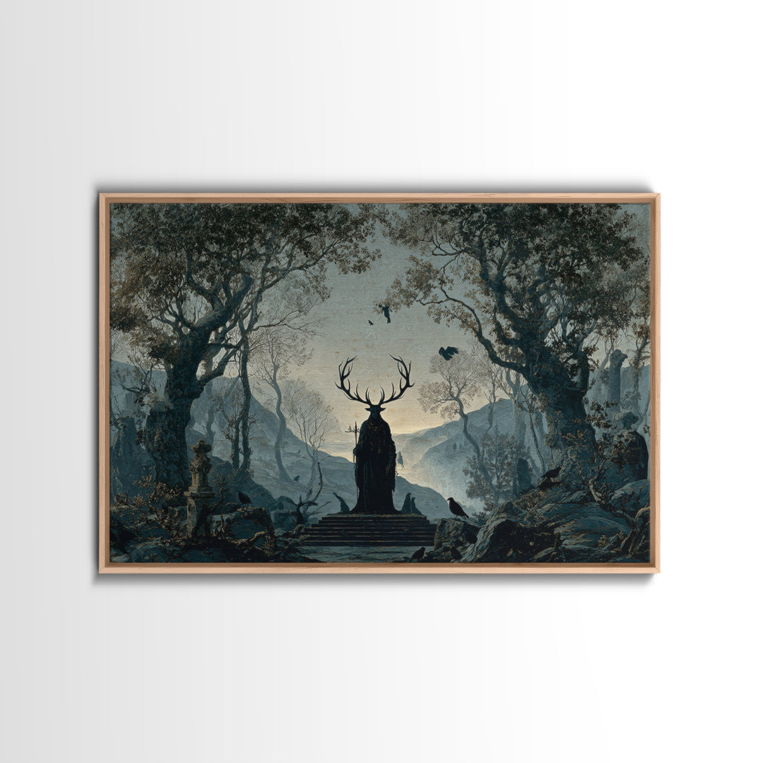 The Antlered Forest Spirit, Romantic Gothic Landscape, Landscape Wall Art, Gothic Horror Wall Art, Canvas Print, Dark Fantasy Art
