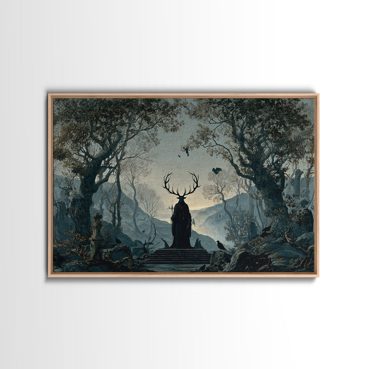 The Antlered Forest Spirit, Romantic Gothic Landscape, Landscape Wall Art, Gothic Horror Wall Art, Canvas Print, Dark Fantasy Art