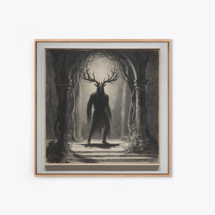 The Antlered Forest Spirit, Symbolist Dream Art, Square Wall Art, Macabre Wall Art, Canvas Print, Halloween Wall Art
