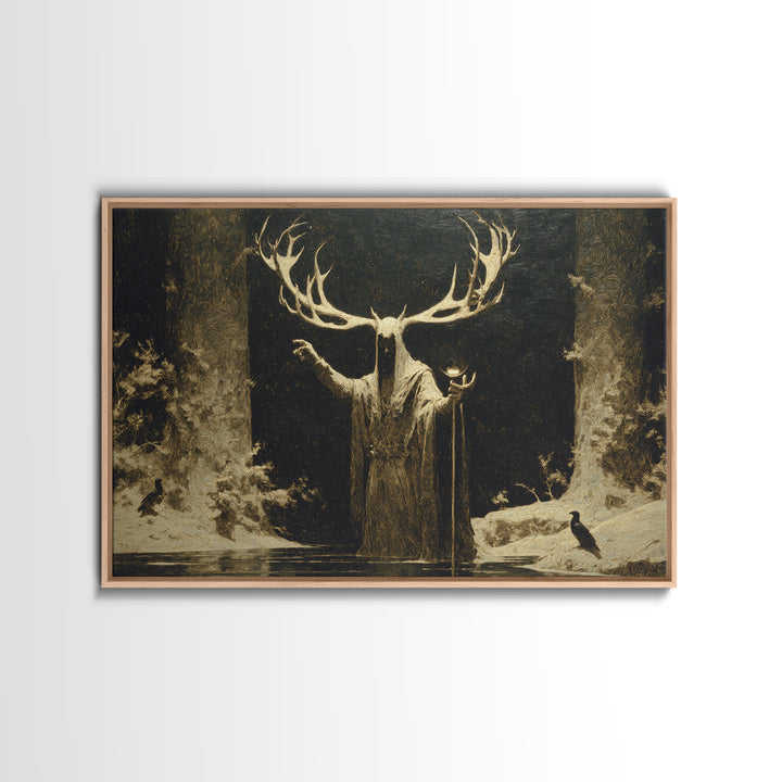 The Antlered Forest Spirit, Symbolist Gothic Landscape, Landscape Wall Art, Dark Fantasy Wall Art, Framed Canvas Print, Halloween Wall Art