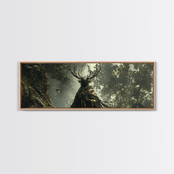 The Antlered Forest Spirit, Ornate Symbolist Art, Extra Wide Wall Art, Macabre Wall Art, Framed Canvas Print, Halloween Wall Art