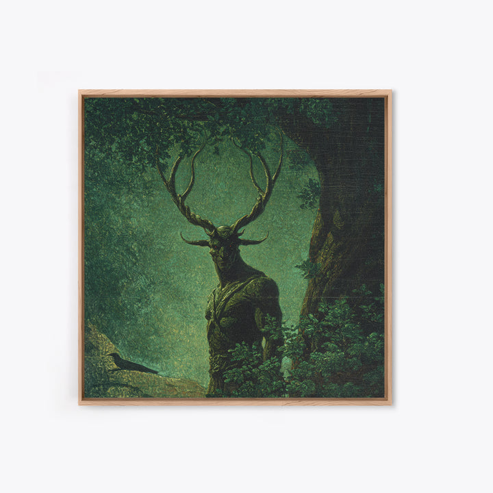 The Antlered Forest Spirit, Dark Symbolist Art, Square Wall Art, Macabre Wall Art, Canvas Print, Halloween Wall Art