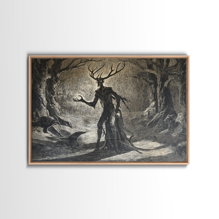 The Antlered Forest Spirit, Expressionist Nightmare Art, Landscape Wall Art, Dark Fantasy Wall Art, Canvas Print, Halloween Wall Art